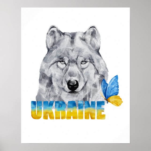 Affiche Belle aquarelle Ukraine Loup et Papillon (Devant)