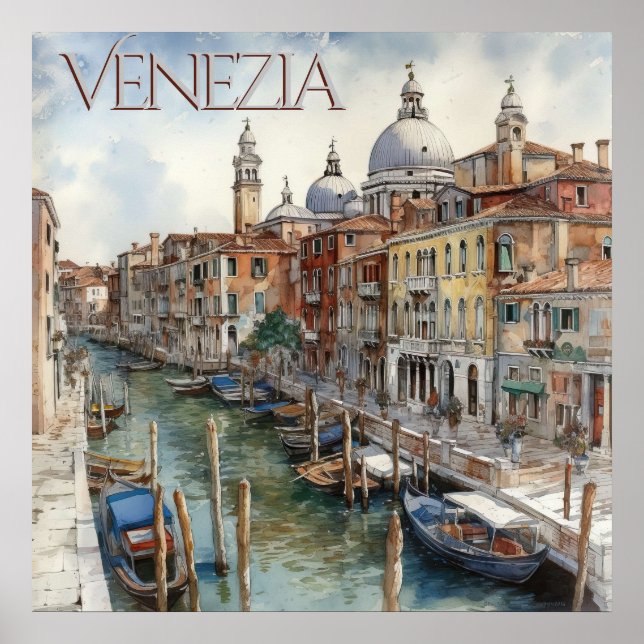 Affiche Belle aquarelle Venise Canal Voyage (Devant)