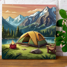 Belle aquarelle verte Nature Camping Peinture