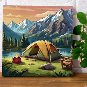 Affiche Belle aquarelle verte Nature Camping Peinture