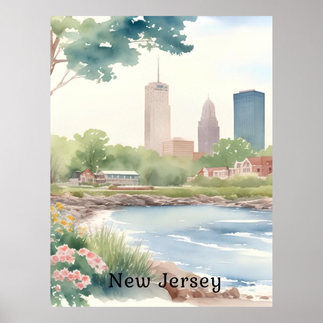 Affiche Belle aquarelle Vintage New Jersey (Devant)