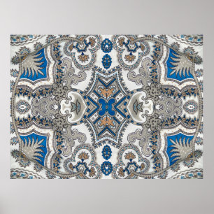 Affiche Belle arabesque blanche et bleue, motif islamique
