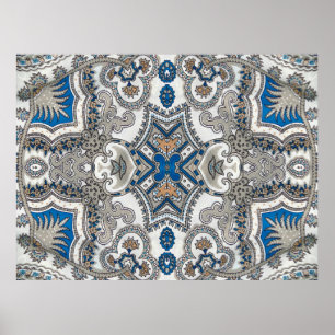 Affiche Belle arabesque blanche et bleue, motif islamique