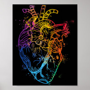 Affiche Belle Arc-en-ciel Aquarelle Cœur Organe Humain Bo