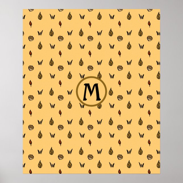 Affiche Belle Automne Feuilles Acorns Motif Monogramme Per (Devant)