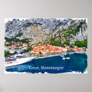 Affiche Belle baie de Kotor Monténégro Vue panoramique