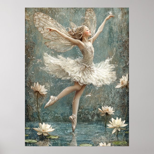 Affiche Belle Ballerina Fée Lily Pond Fleurs blanches (Devant)