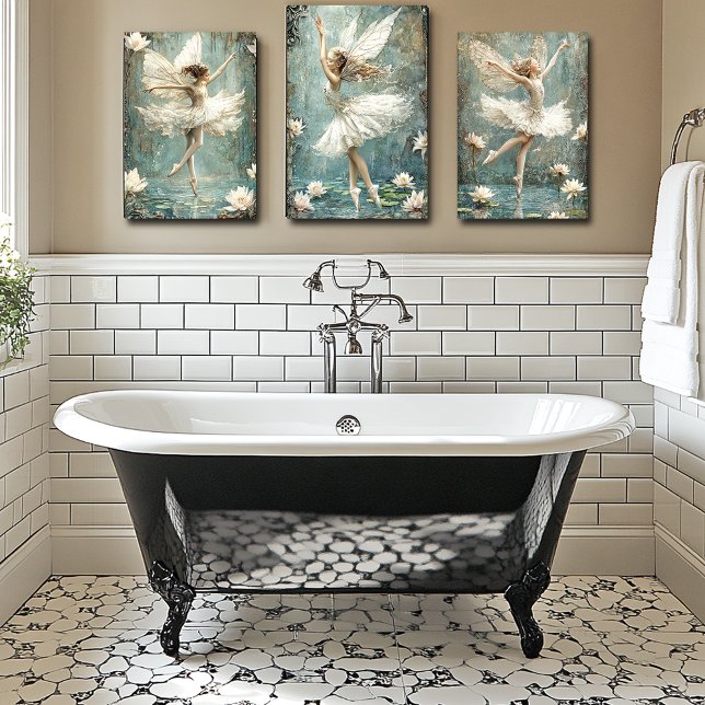 Affiche Belle Ballerina Fée Lily Pond Fleurs blanches (Créateur téléchargé)