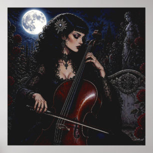 Affiche Belle Beauté Gothique Jouant du Violoncelle