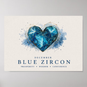 Affiche Belle Bi en Zircon Bleu de Décembre en forme de Cœ