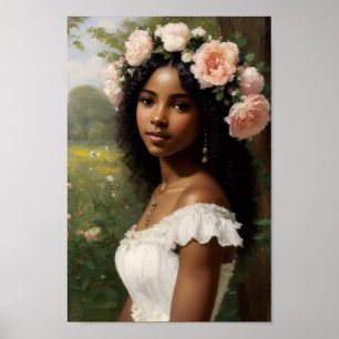 Affiche Belle Black Girl Portrait Bloomcore Art