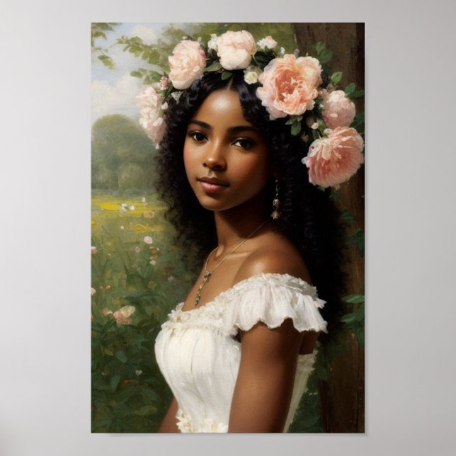Affiche Belle Black Girl Portrait Bloomcore Art (Devant)