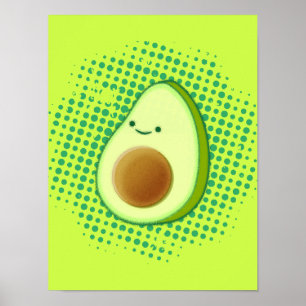 Affiche Belle Caricature Avocado Sur Un Vortex Vert Perdu