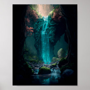 Affiche Belle cascade forestière, Forêt magique