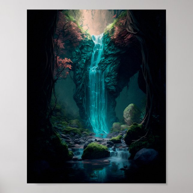 Affiche Belle cascade forestière, Forêt magique (Devant)