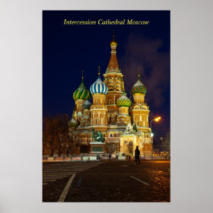 Affiche Belle cathédrale Intercession Moscou à la nuit