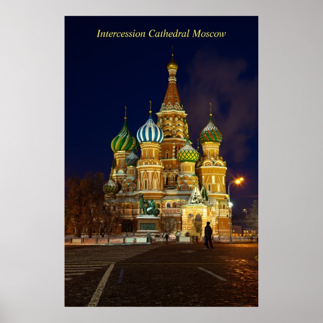 Affiche Belle cathédrale Intercession Moscou à la nuit (Devant)