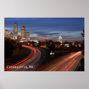 Affiche Belle Charlotte NC Skyline Highway à Dusk