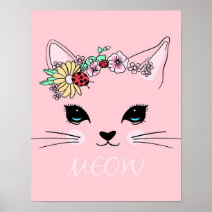 Affiche Belle Chat Face Meow, Cadeau Kitty Lover, Chat mig