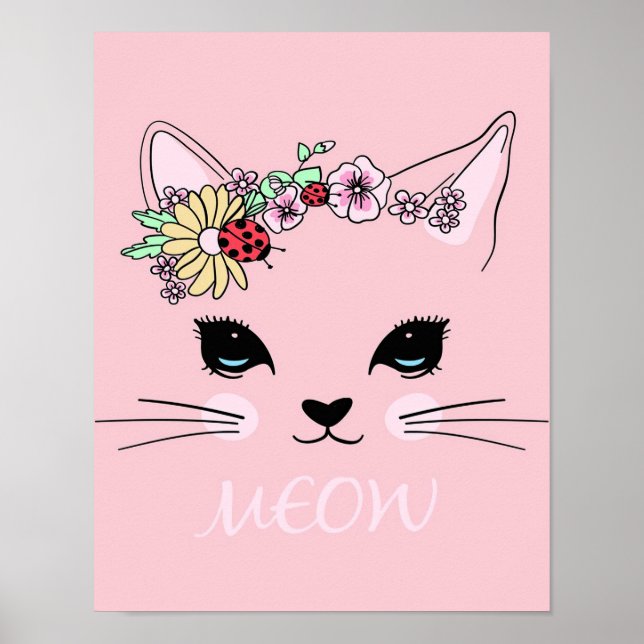 Affiche Belle Chat Face Meow, Cadeau Kitty Lover, Chat mig (Devant)