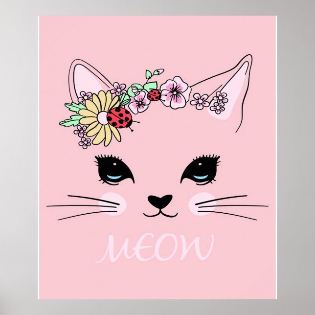 Affiche Belle Chat Face Meow, Cadeau Kitty Lover, Chat mig (Devant)