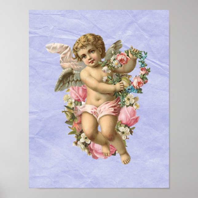 Affiche Belle Cherub Vintage / Ange aux fleurs (Devant)