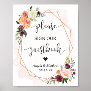 Affiche Belle Chic Floral Frame Guestbook Mariage Sign