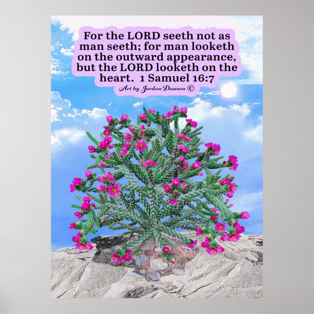Affiche Belle Cholla Cactus Écriture 1 Samuel 16:7 (Devant)