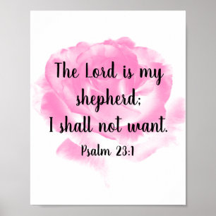 Affiche Belle Citation de la Bible Rose rose Le 23ème Psau