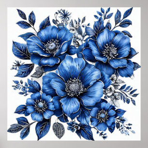 Affiche Belle composition florale bleue et blanche