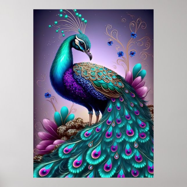 Affiche Belle couleur Peacock Paon Bird faune (Devant)