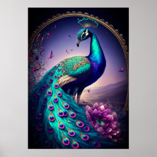 Affiche Belle couleur Peacock Paon Bird faune