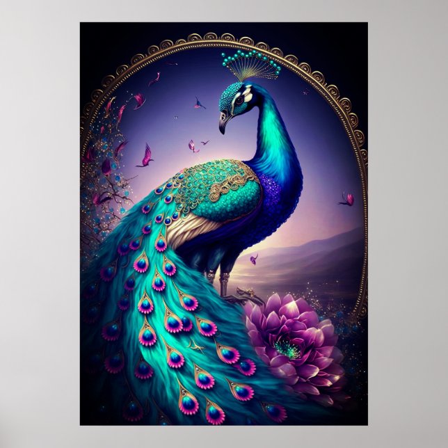 Affiche Belle couleur Peacock Paon Bird faune (Devant)