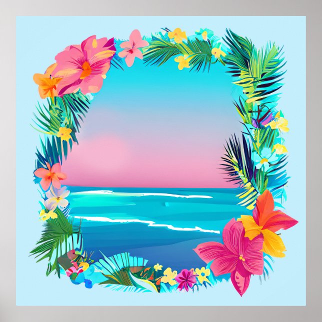 Affiche Belle couronne florale tropicale (Devant)