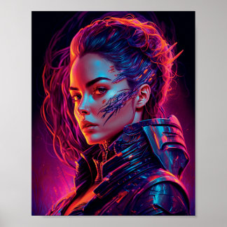 Affiche Belle Cyber Girl Synthwave Cool femmes Portrait