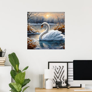 Affiche Belle Cygne Blanc Sur Un Lac