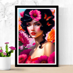 Affiche Belle Dame Vintage En Rouge