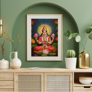 Affiche Belle déesse Lakshmi Art Floral Traditionnel