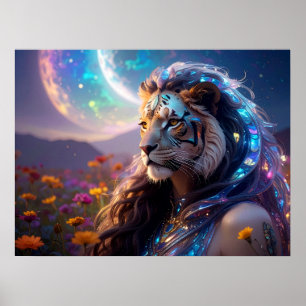 Affiche Belle Déesse Mythique du Tigre avec Saturne en Asc