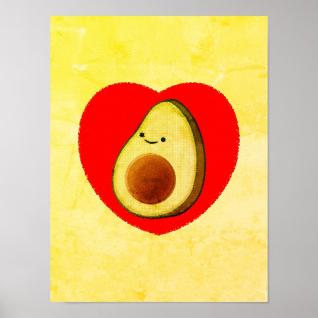 Affiche Belle Dessin Avocado En Peinture De Coeur Rouge (Devant)