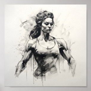 Affiche Belle Dessin De Femme De Bodybuilder Femme