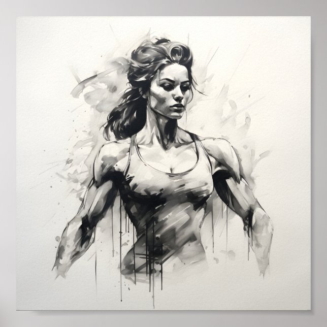 Affiche Belle Dessin De Femme De Bodybuilder Femme (Devant)
