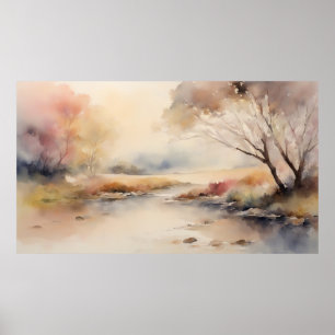 Affiche Belle Elégante Aquarelle Paysage Couleur douce
