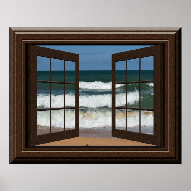 Affiche Belle Fake Window Vue Ocean Beach Waves (Devant)