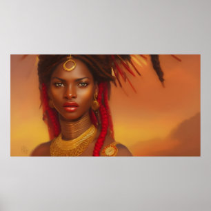 Affiche Belle femme africaine rouge or