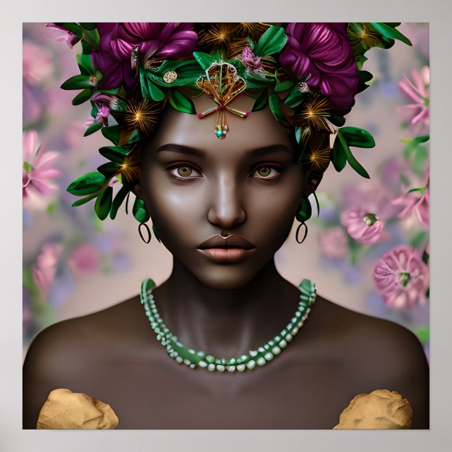 Affiche Belle femme afro-américaine aux fleurs (Devant)