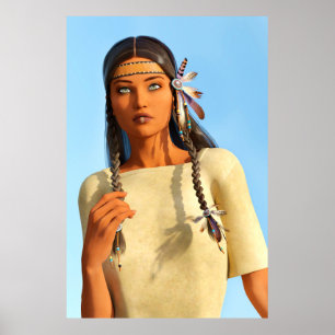 Affiche Belle femme autochtone d'Amérique du Nord tenue in