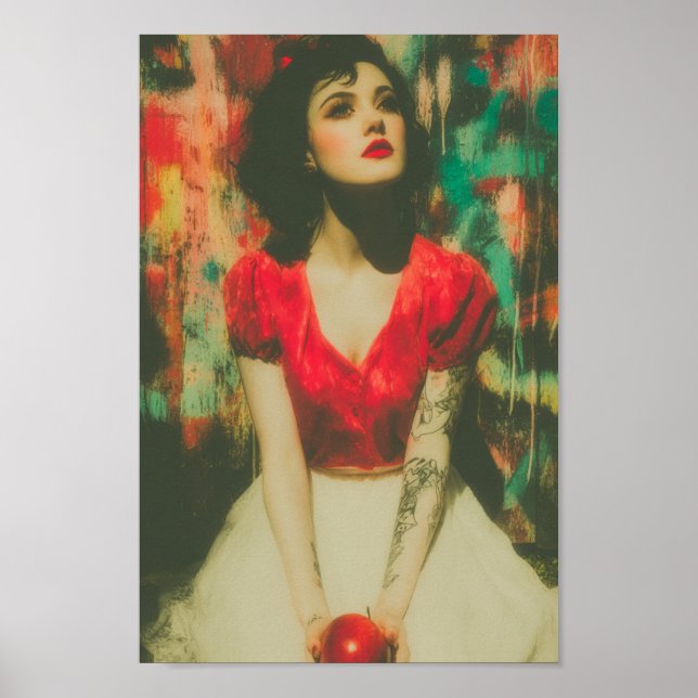 Affiche Belle Femme avec tatouages et pomme (Devant)