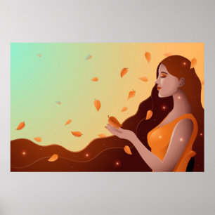 Affiche Belle Femme en tant que Représentation de l'Automn