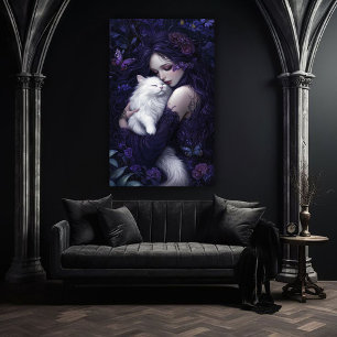 Affiche Belle femme gothique et son chat blanc